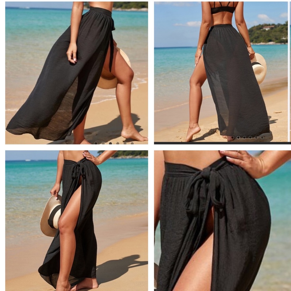 BEACH WRAP BLACK MEDIUM COVERUP SKIRT NWT - Picture 2 of 6